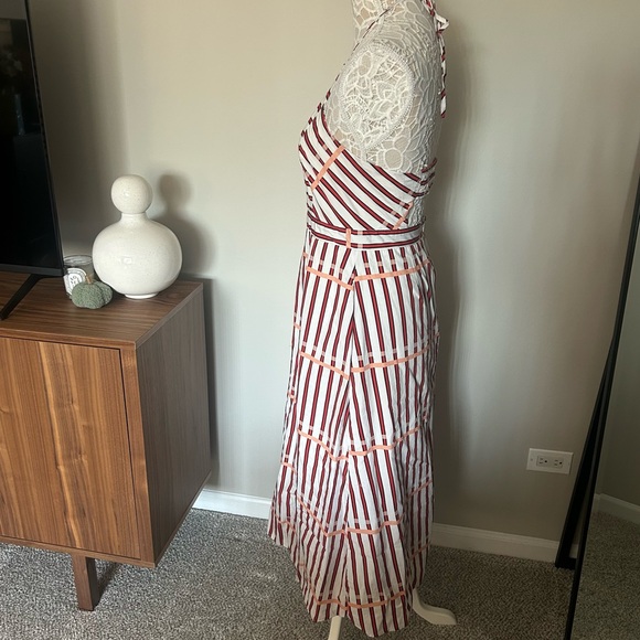 DU PARADIS St. Tropez Stripe Halter Neck Midi Dress in Coral Reef Stripe - Picture 11 of 16